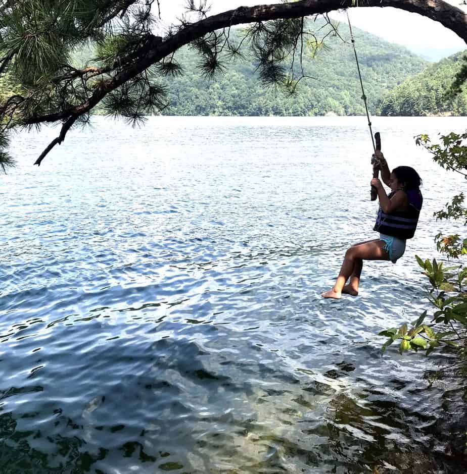 Children swing at Lake Jocassee